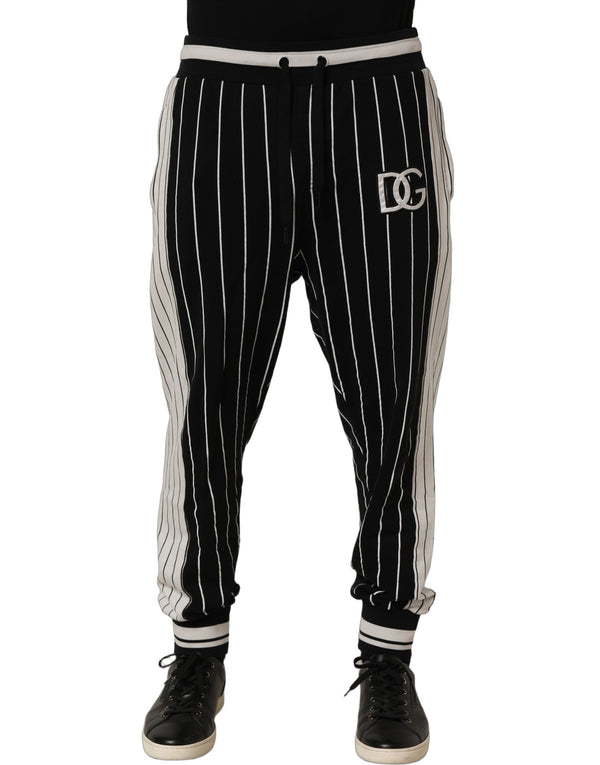 Dolce & Gabbana Black Striped DG Patch Men Sweatpants Pants