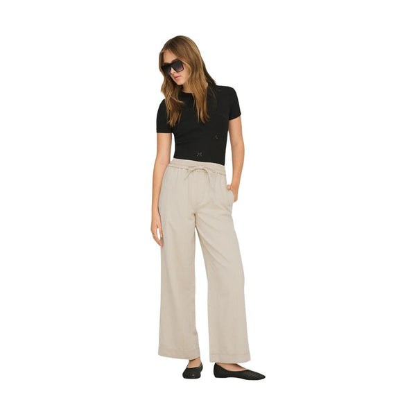 Only Cream Cotton Flared Pants