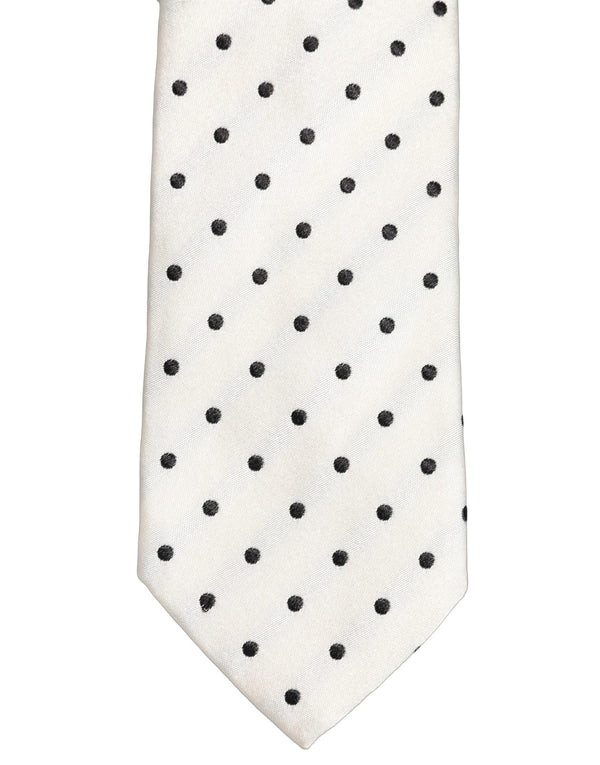 Dolce & Gabbana Men White Silk Polka Dot Adjustable Tied Necktie Tie