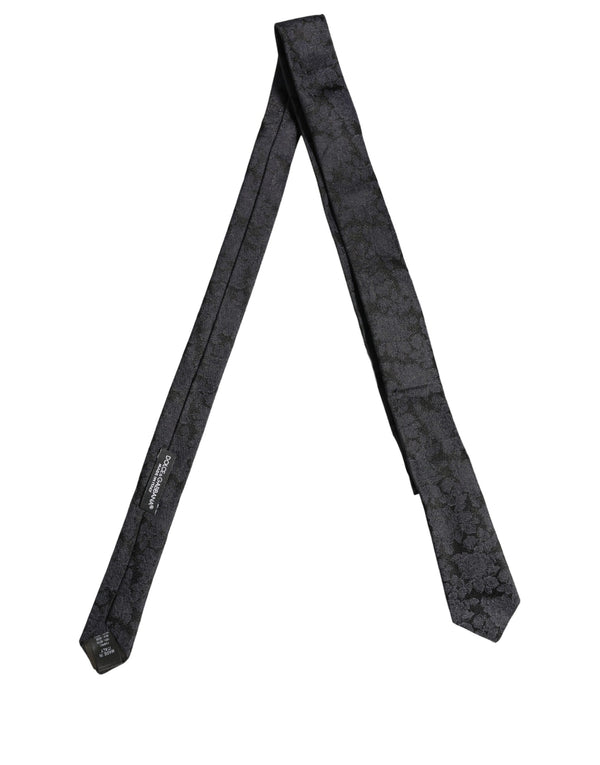 Dolce & Gabbana Men Black Floral Jacquard Adjustable Tied Necktie Tie