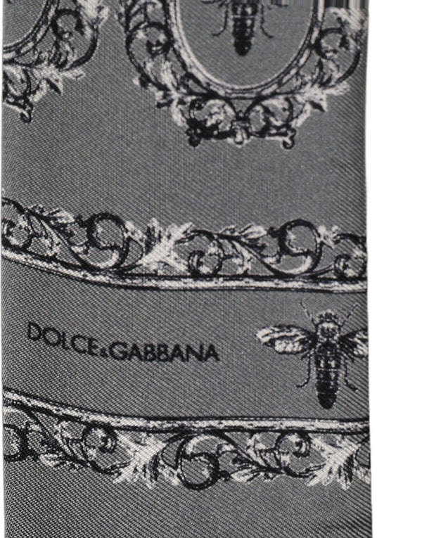 Dolce & Gabbana Men Gray Bee Silk Skinny Twilly Foulard Scarf
