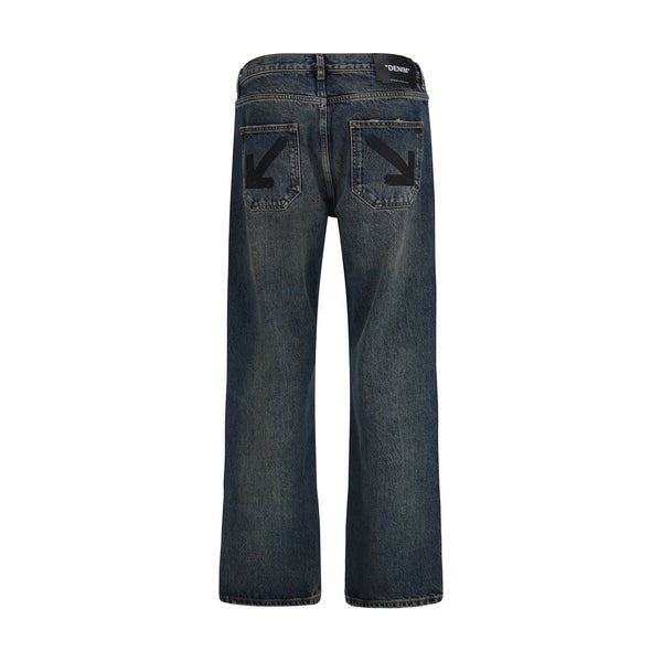 Off-White Blue Cotton Straight-Leg Jeans