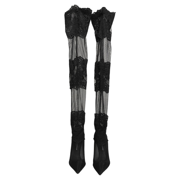 Dolce & Gabbana Black Over The Knee Sock Pumps Boots Shoes