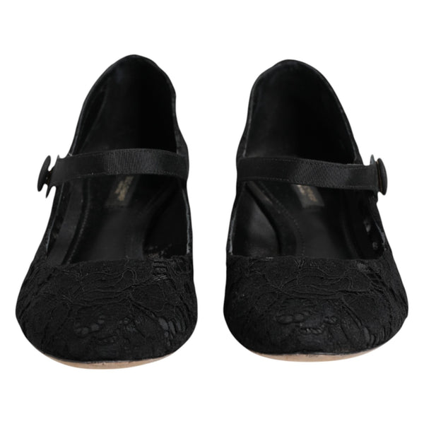 Dolce & Gabbana Black Vally Taormina Floral Lace Pumps Shoes