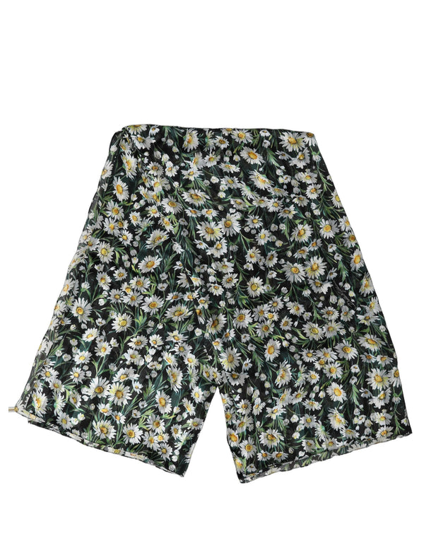 Dolce & Gabbana Black Floral Daisy Square Foulard Scarf
