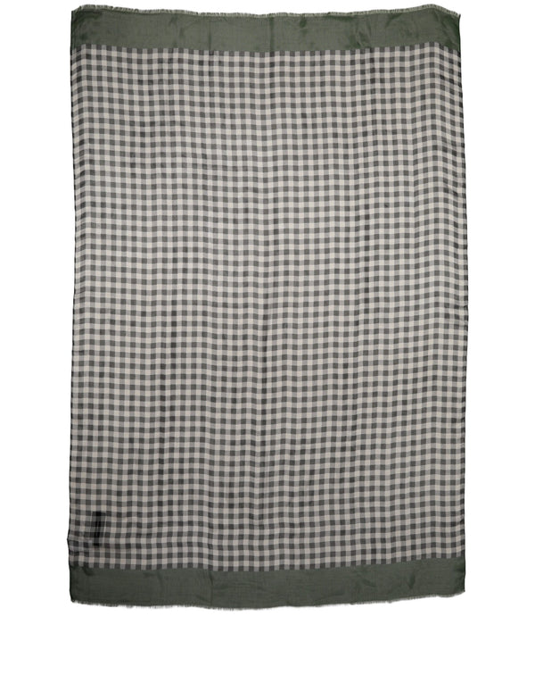 Dolce & Gabbana Green White Napoli Silk Gingham Shawl Scarf