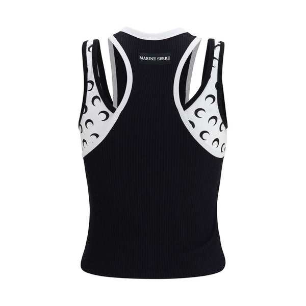 Marine Serre Black Organic Cotton Sleeveles T-Shirt