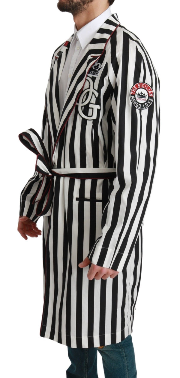 Dolce & Gabbana Black Coat Nightgown White Cotton Robe