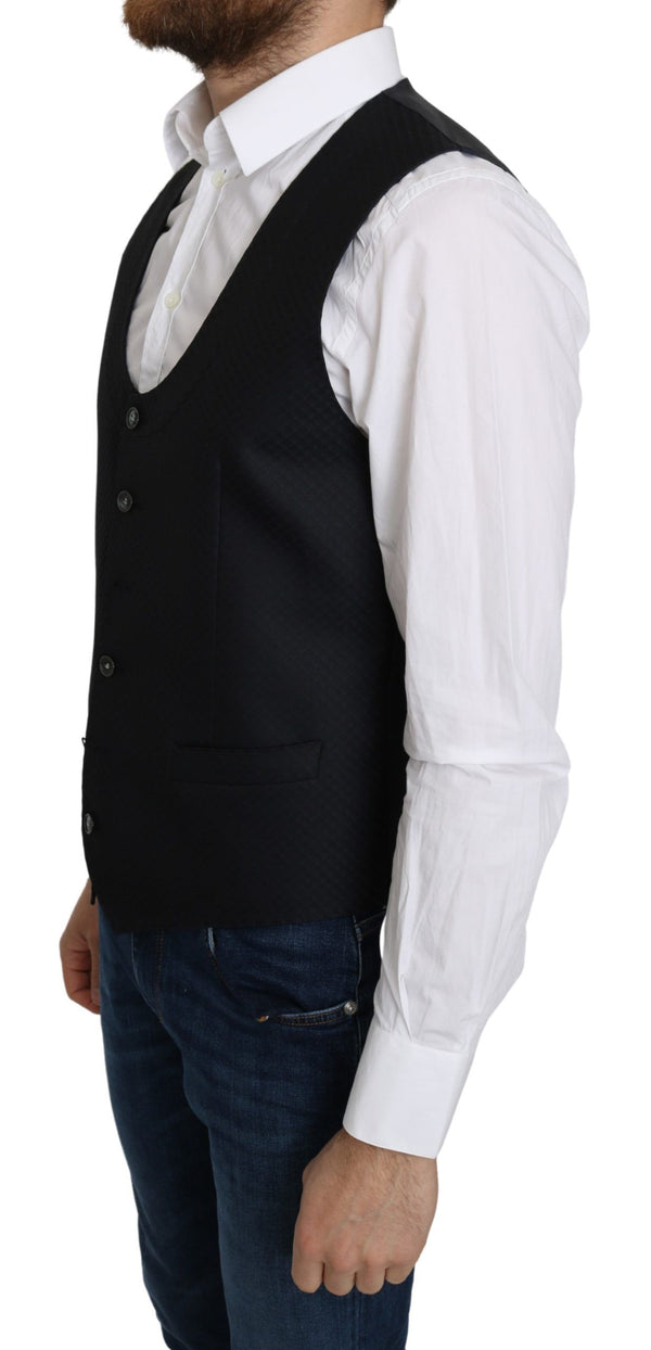 Dolce & Gabbana Blue Silk Romb Pattern Formal Coat Vest