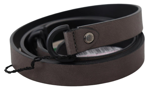 Costume National Brown Leather Skinny Round Buckle Belt