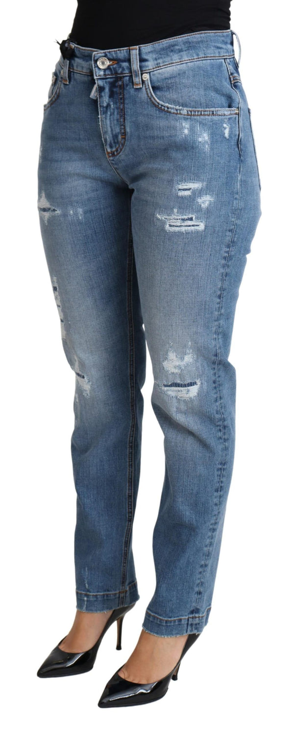 Dolce & Gabbana Blue Tattered Skinny Denim Cotton Blend Jeans