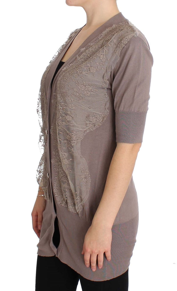 PINK MEMORIES Purple Lace Cotton Cardigan Sweater
