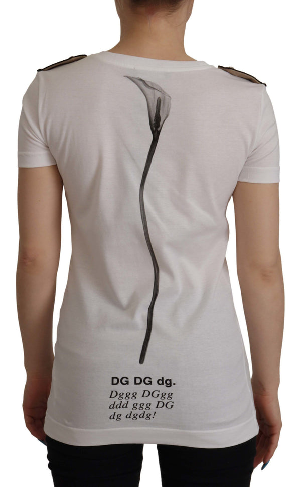 Dolce & Gabbana White Black Roses Crewneck Cotton T-shirt