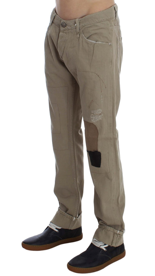 Acht Beige Cotton Patchwork Jeans