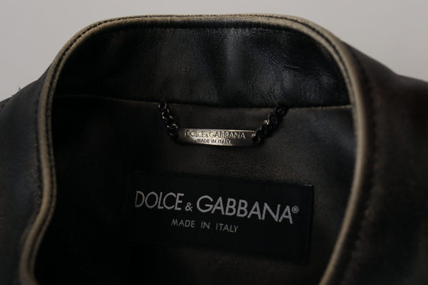 Dolce & Gabbana Black Leather Zipper Biker Coat Jacket