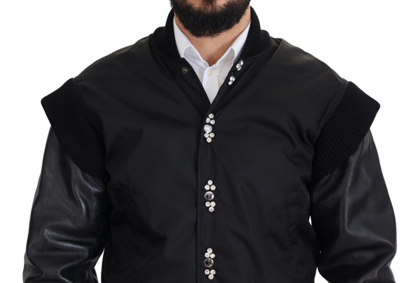 Dolce & Gabbana Black Nylon Crystals Coat Buttons Jacket