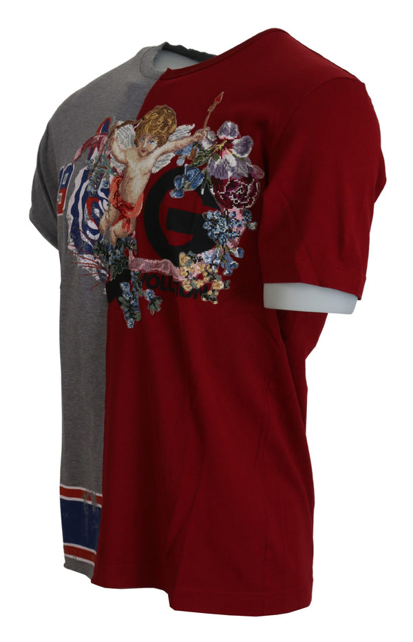 Dolce & Gabbana Red Gray Two Model DG Angel Crewneck T-shirt