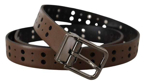 Dolce & Gabbana Dark Brown Perforated Leather Metal Belt