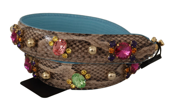 Dolce & Gabbana Brown Exotic Leather Crystals Shoulder Strap