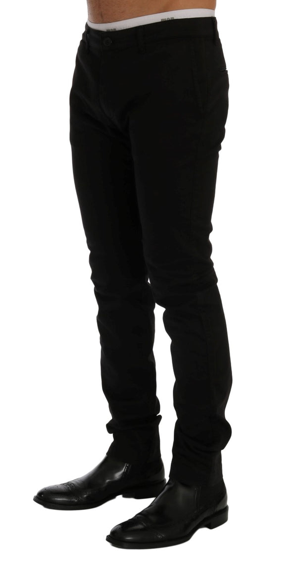 GF Ferre Black Cotton Stretch Chinos Pants
