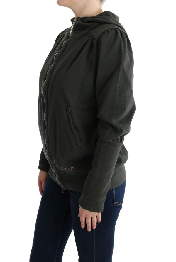 Exte Gray Top Hooded Cotton Zipper Sweater