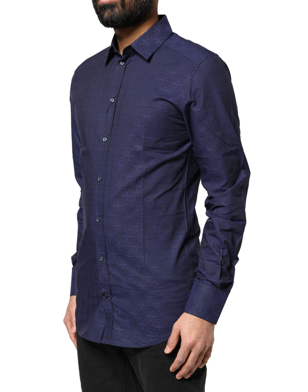 Dolce & Gabbana Blue Check Tartan GOLD Formal Dress Shirt
