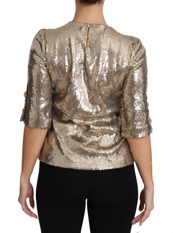 Dolce & Gabbana Gold Sequined Parrot Crystal Blouse