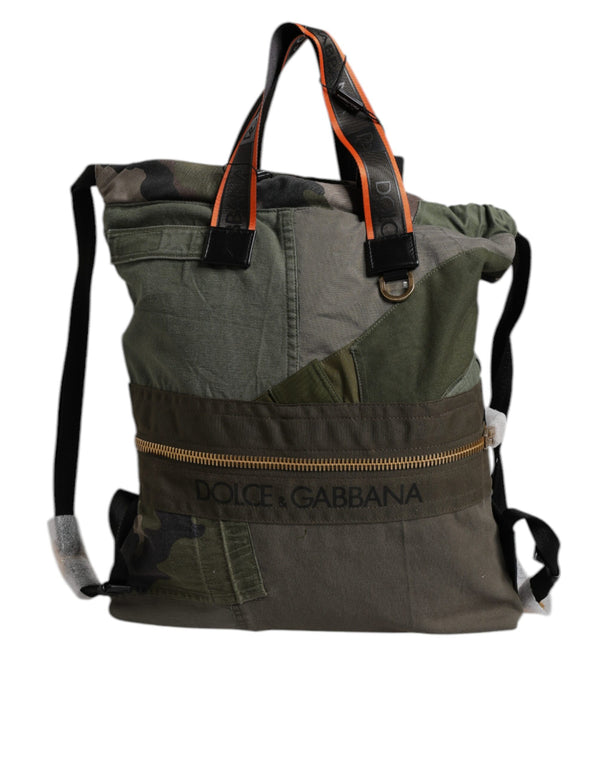Dolce & Gabbana Military Green Patchwork Rucksack Backpack Bag