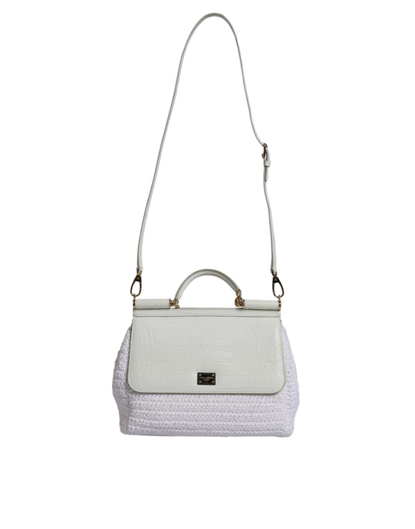 Dolce & Gabbana White Rafia Leather Top Handle Crossbody Bag