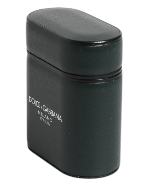 Dolce & Gabbana Green Calfskin Leather Logo Print Flip Holder Airpods Case