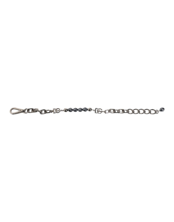 Dolce & Gabbana Silver Tone Chain Lobster Clasp Logo Gray Pearls Bracelet