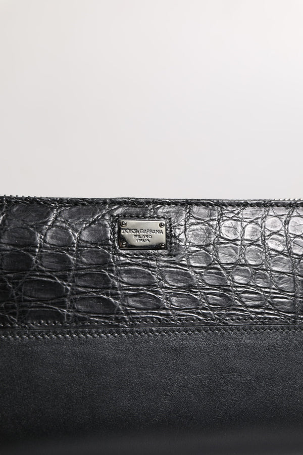 Dolce & Gabbana Black Leather Logo Plaque Zip Around Continental Wallet