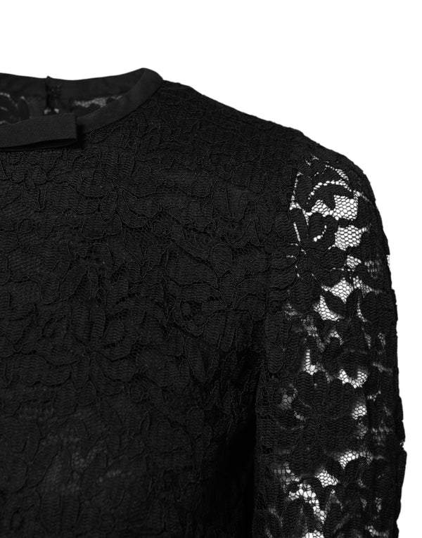 Dolce & Gabbana Black Lace STAFF Crew Neck Long Sleeves Top