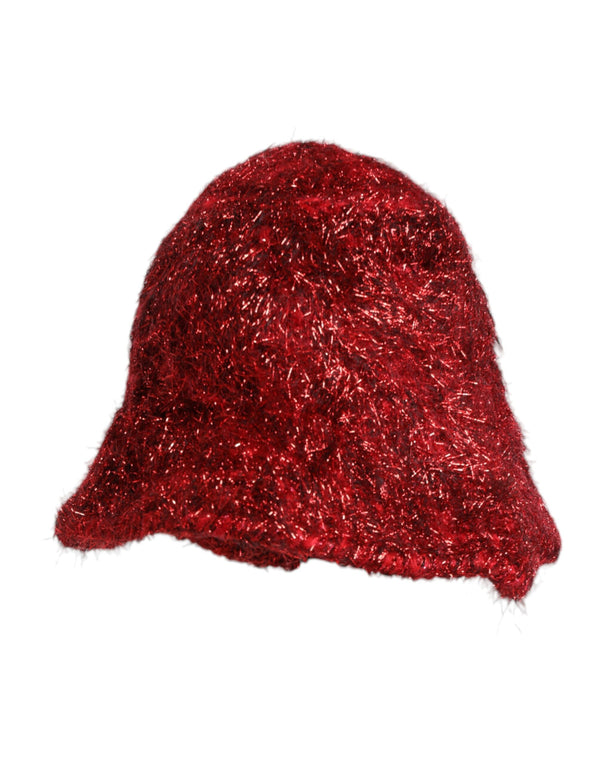 Dolce & Gabbana Red Viscose Tinsel Wide Brim Bucket Hat