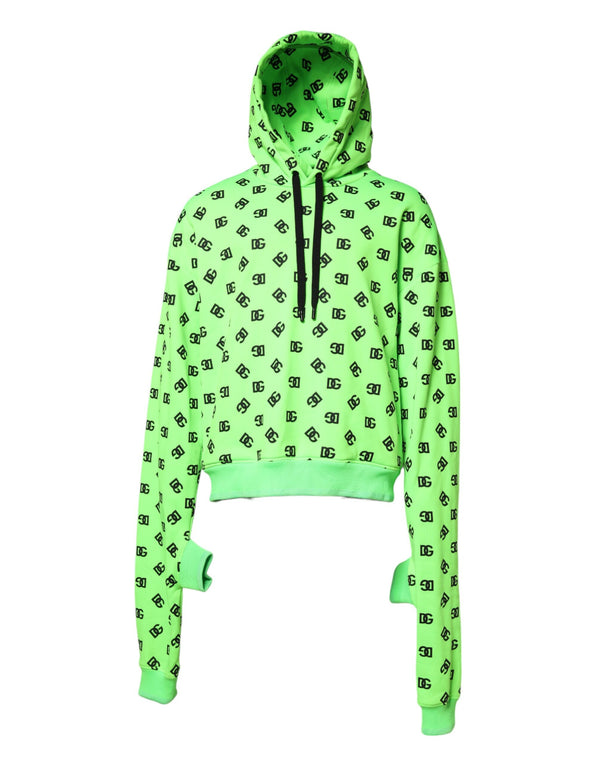 Dolce & Gabbana Green Polyester DGLogo Print Hooded Sweater