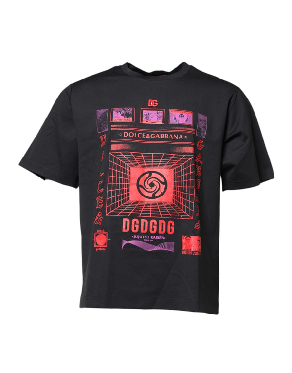 Dolce & Gabbana Black Cotton Graphic Print Crew Neck T-shirt
