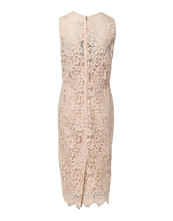 Dolce & Gabbana Beige Floral Lace Sleeveless Sheath Dress