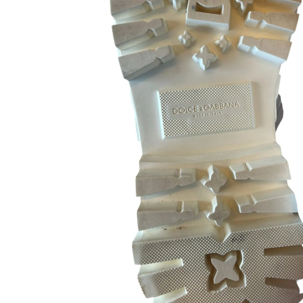 Dolce & Gabbana White Leather Rubber Logo Ankle Boots Shoes