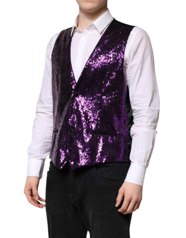 Dolce & Gabbana Purple Sequined Dress Formal Waistcoat Vest