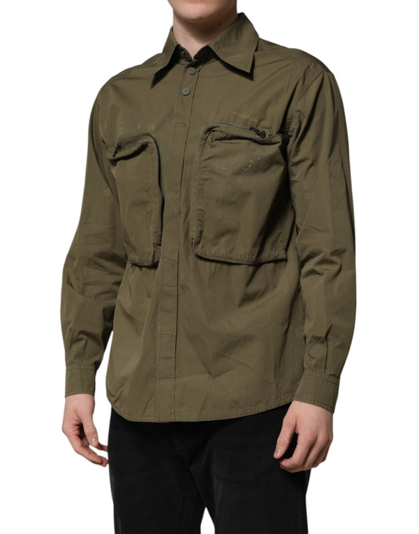Dolce & Gabbana Army Green Button Down Long Sleeves Shirt