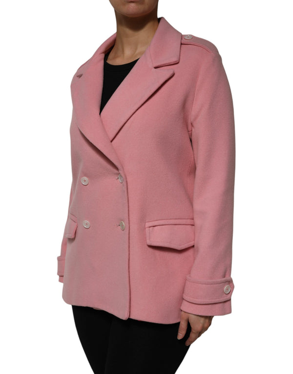 PINK MEMORIES Pink Wool Double Breasted Blazer Coat Jacket