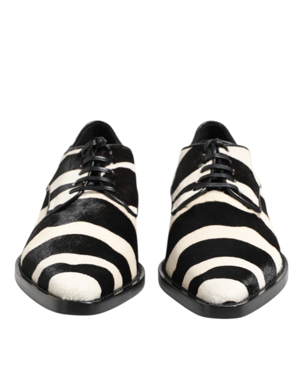 Dolce & Gabbana Black White Zebra Pony Fur Dress Shoes