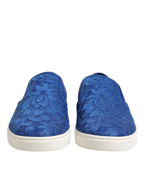 Dolce & Gabbana Blue Leather Lace Slip On Sneaker Shoes