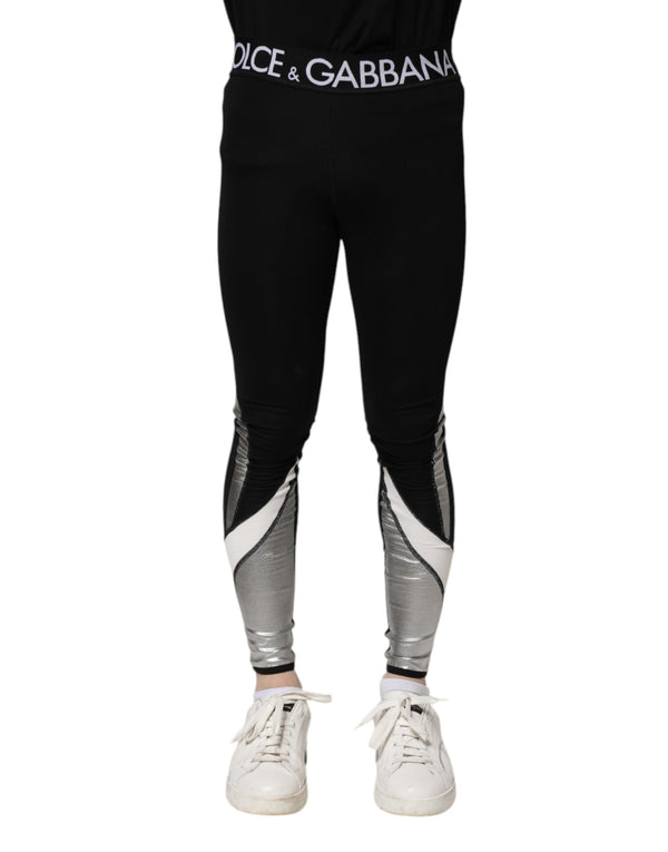 Dolce & Gabbana Black Silver Nylon Skinny Men Leggings Pants