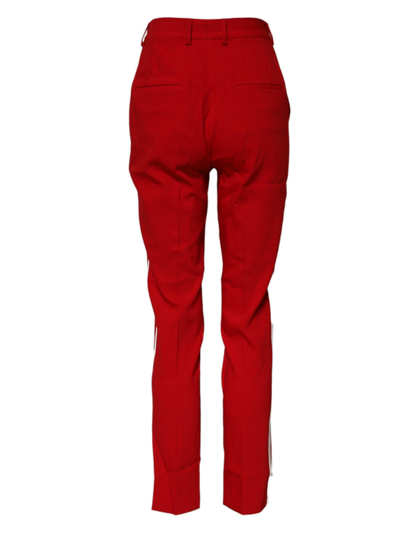 Dolce & Gabbana Red Wool Mid Waisted Tapered Pants