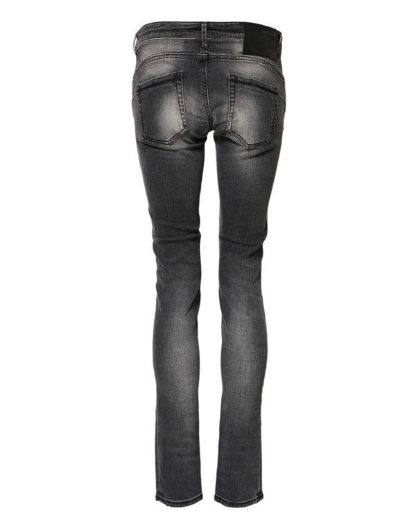 Acht Dark Gray Cotton Slim Fit Denim Low Waist Denim Jeans