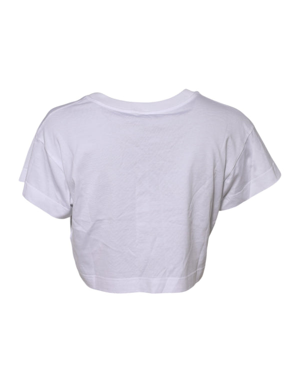 Dolce & Gabbana White Floral Lace DG Detailing Cropped T-shirt
