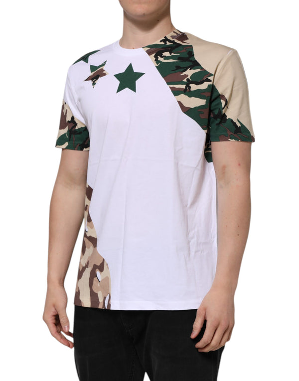 Dolce & Gabbana White Camouflage Cotton Men Crew Neck T-shirt