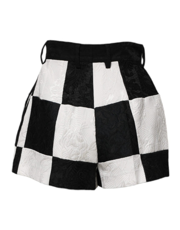 Dolce & Gabbana Black White Floral Brocade Hot Pants Shorts