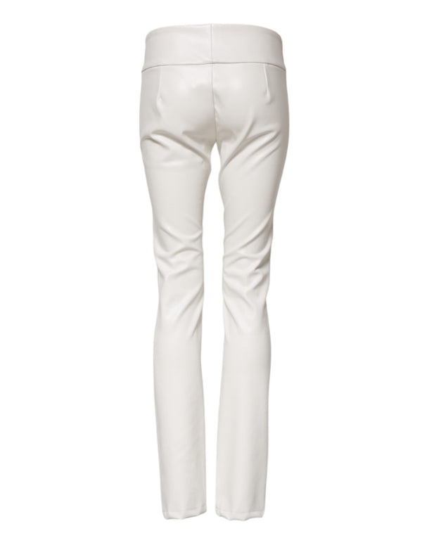 Dolce & Gabbana White Polyurethane High Waist Tapered Pants